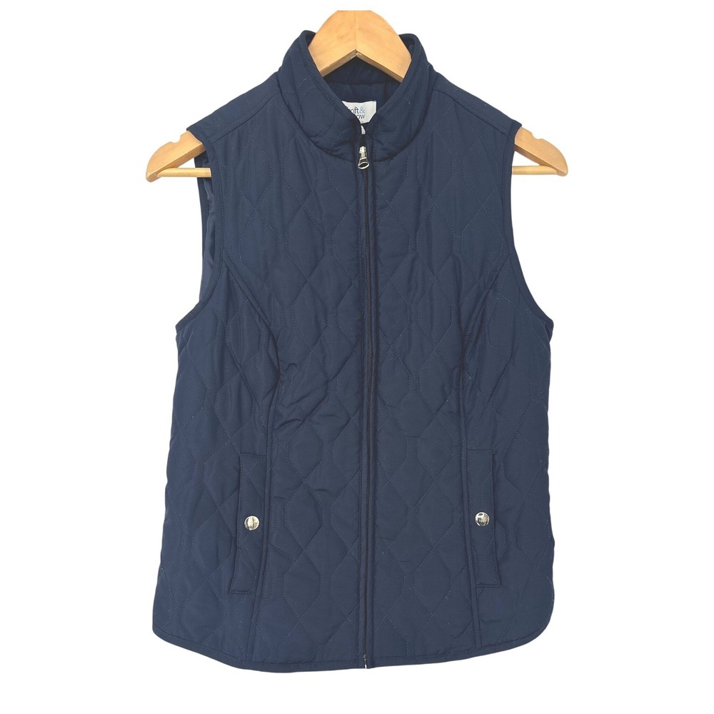 Croft & Barrow Vest Women‎ PXS Navy Blue Quilted Zip Up Outdoor Hiking Classic